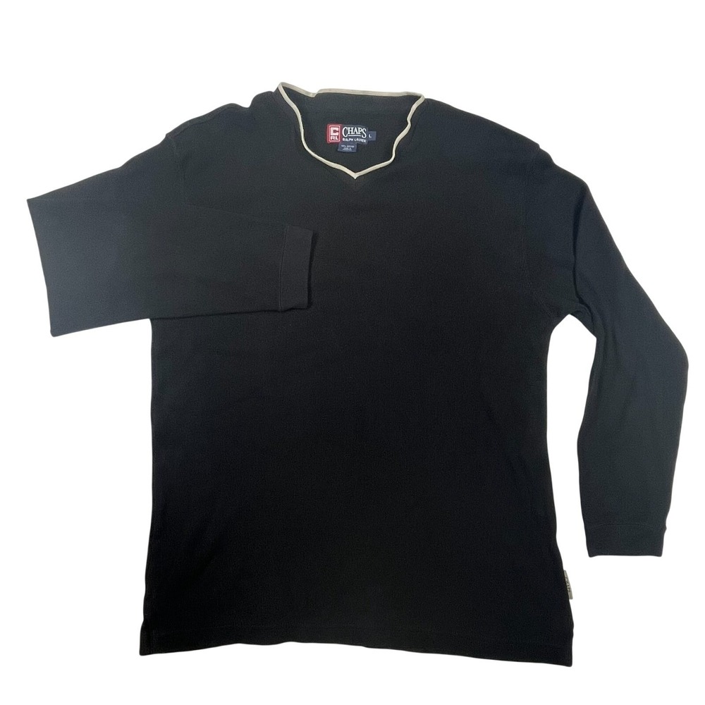 Vintage Chaps Ralph Lauren Pullover V-Neck Thermal Sweatshirt Men's L Minimalist